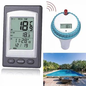 Solar Powered Digital Wireless Swimming Pool Thermometer SPA Floating Temperature Meter with 3 Channels Time Alarm Calendar