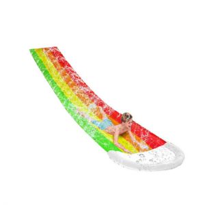 480x76CM Lawn Water Slides Rainbow Slip Slide Play Center with Splash Sprinkler and Inflatable Crash Pad for Kids Children Summer 